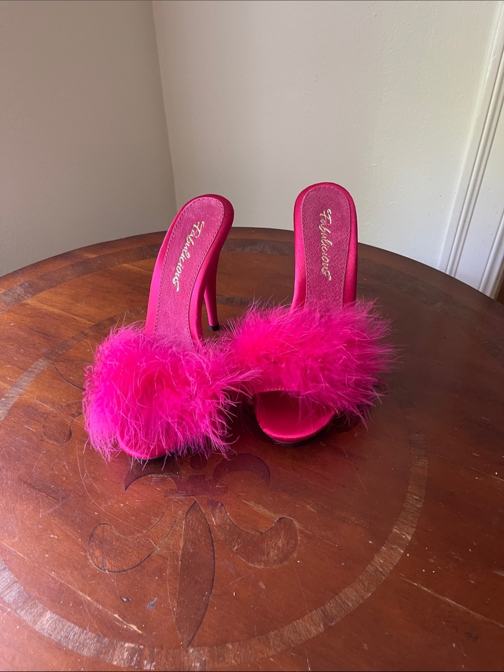Fabulicious Hot Pink Feather Mule Heels